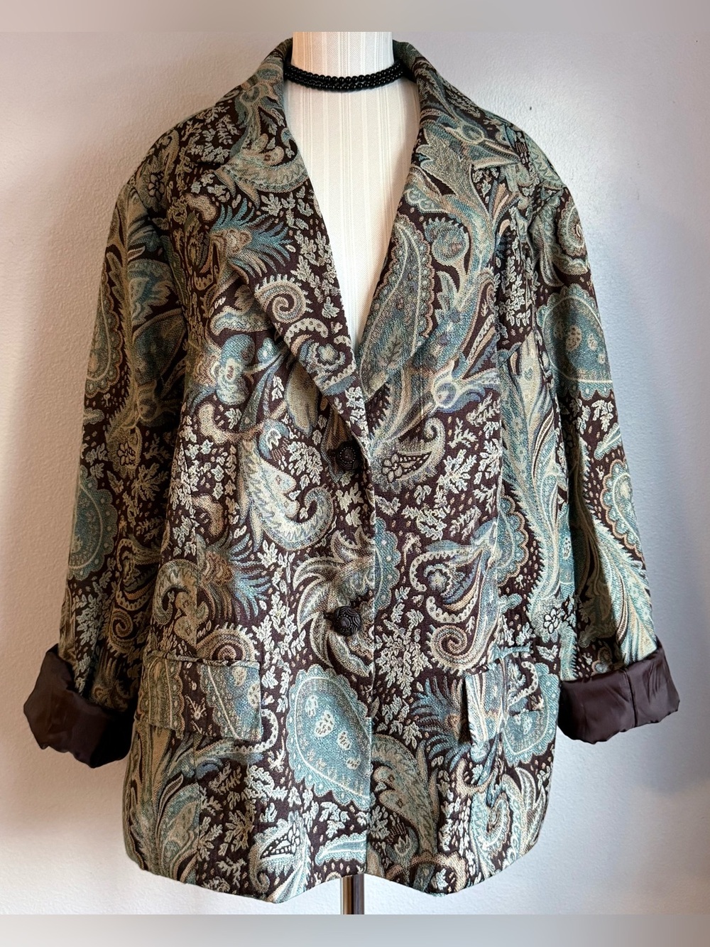 Paisley Tapestry Jacquard Blazer Jacket Brown Blue | Size ~Woman’s 26W | 3X
